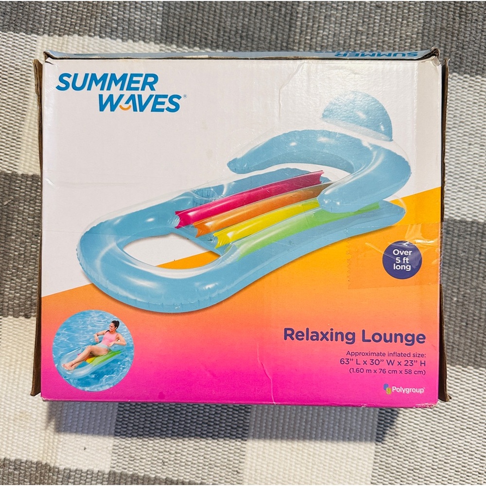 NEW Inflatable Swimming Pool Relaxing Lounge Raft in Blue 63” L x 30” W x 23 H